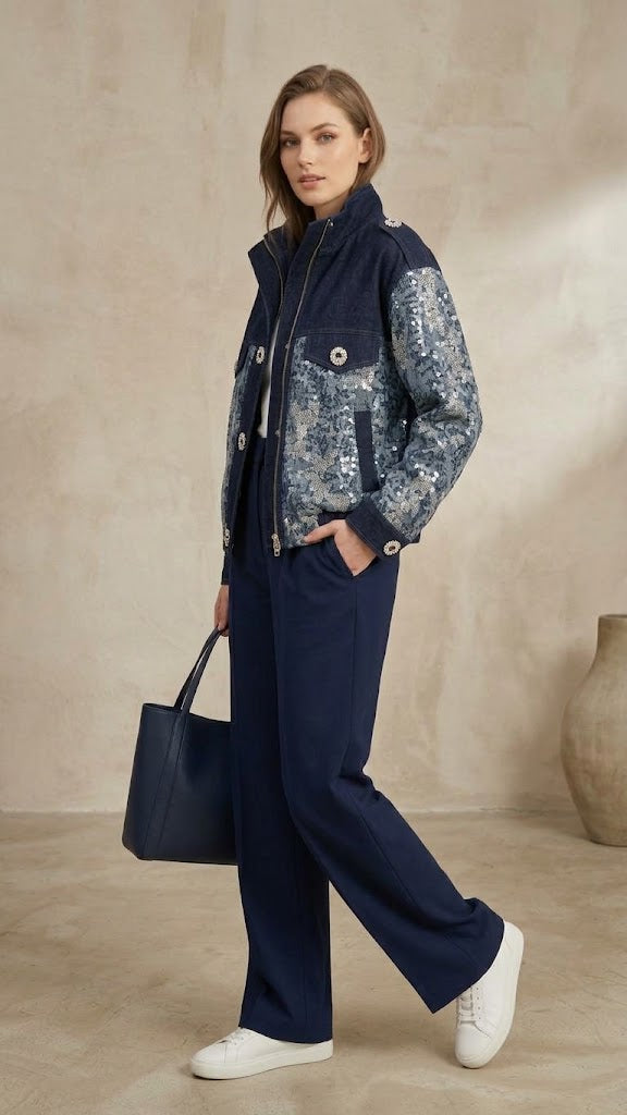 Centilmen Taş ve Pul Detaylı Denim Ceket  1043