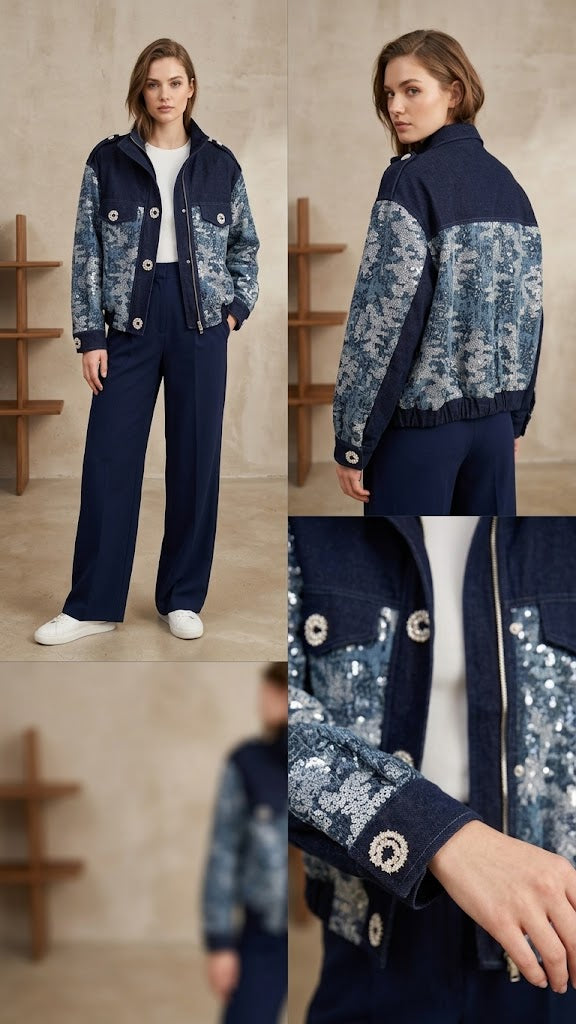 Centilmen Taş ve Pul Detaylı Denim Ceket  1043