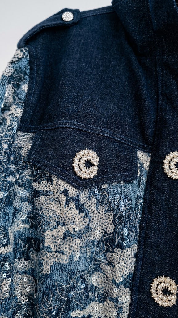 Centilmen Taş ve Pul Detaylı Denim Ceket  1043