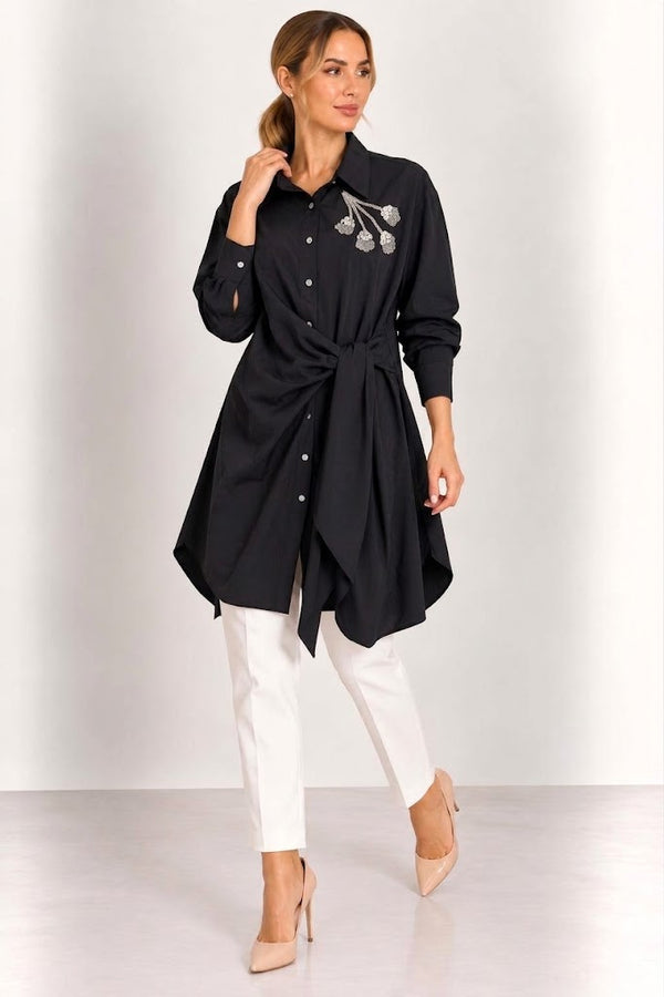 CENTİLMEN Önü Düğüm Detaylı Taş İşlemeli Gömlek 2012