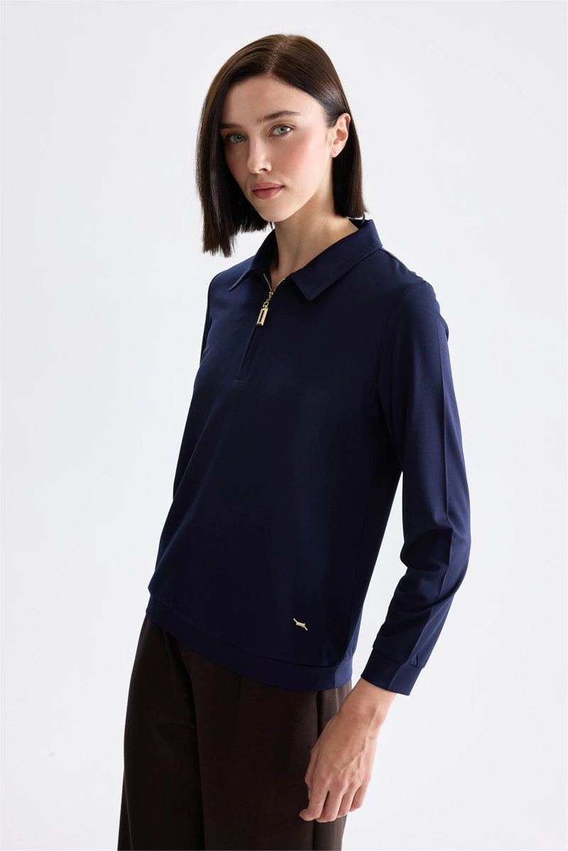 ON TRİKO Polo Yaka Fermuar Detaylı Bluz 11373