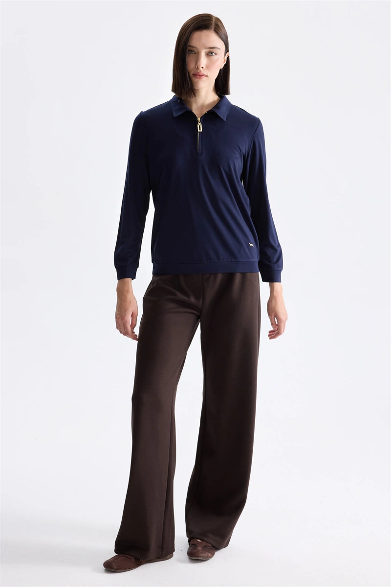 ON TRİKO Polo Yaka Fermuar Detaylı Bluz 11373