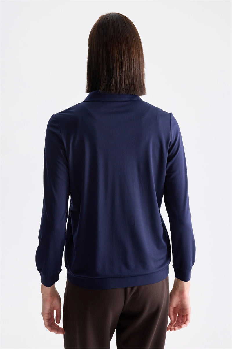 ON TRİKO Polo Yaka Fermuar Detaylı Bluz 11373