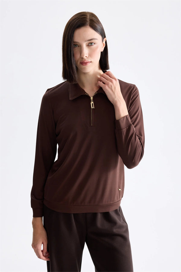 ON TRİKO Polo Yaka Fermuar Detaylı Bluz 11373