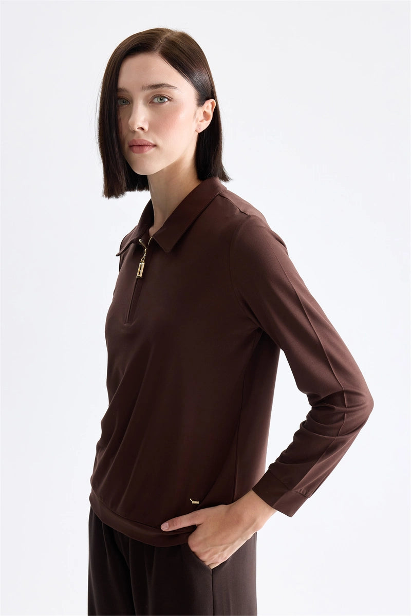 ON TRİKO Polo Yaka Fermuar Detaylı Bluz 11373