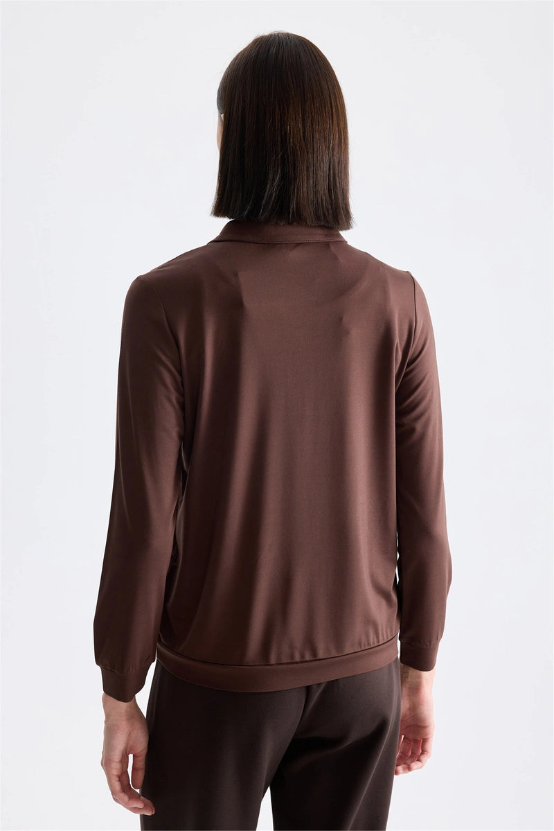 ON TRİKO Polo Yaka Fermuar Detaylı Bluz 11373