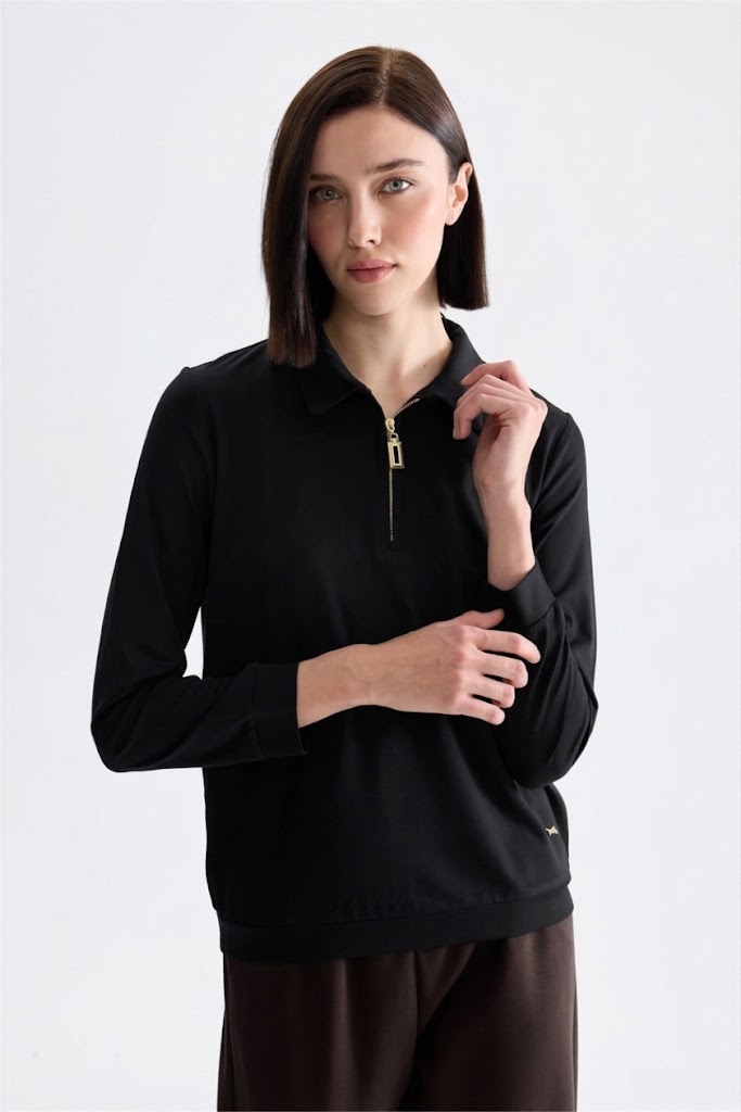 ON TRİKO Polo Yaka Fermuar Detaylı Bluz 11373
