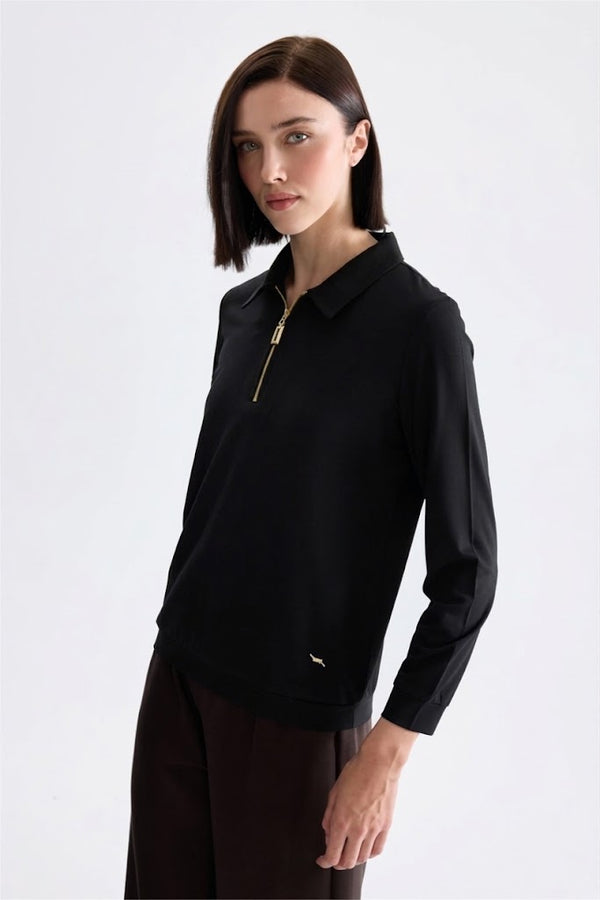 ON TRİKO Polo Yaka Fermuar Detaylı Bluz 11373