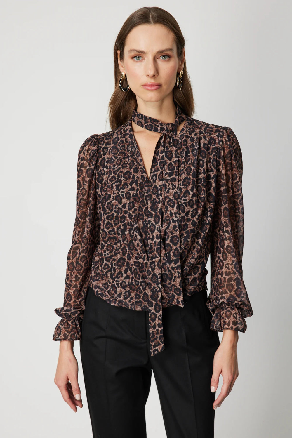 ON TRİKO Yakası Fularlı Leopar Desenli Bluz 62310