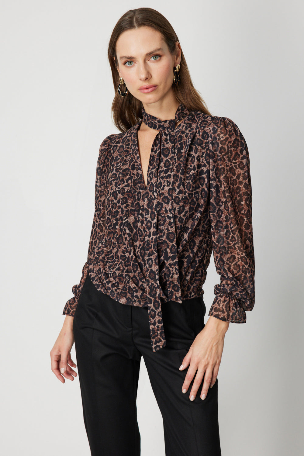 ON TRİKO Yakası Fularlı Leopar Desenli Bluz 62310