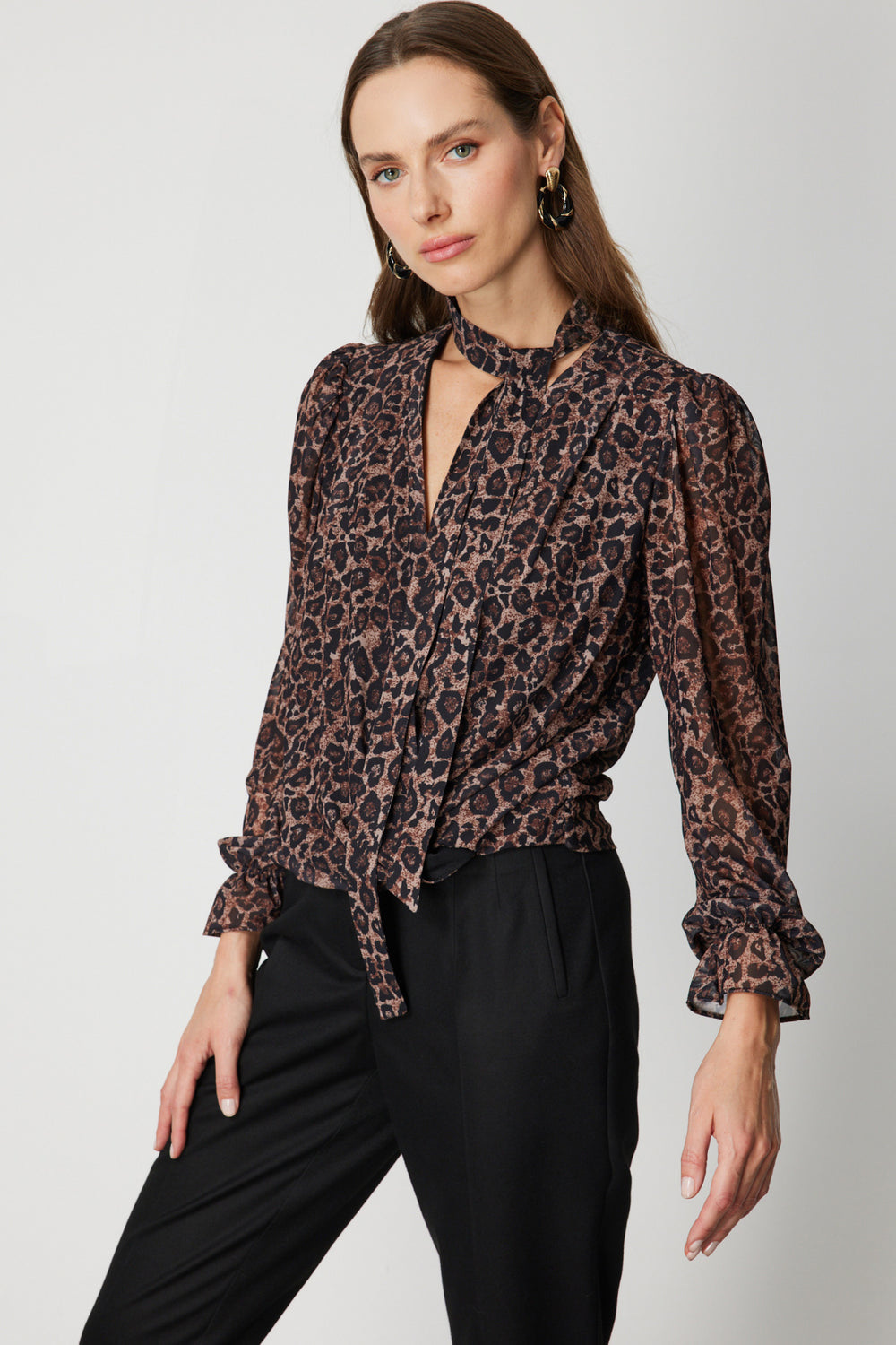 ON TRİKO Yakası Fularlı Leopar Desenli Bluz 62310