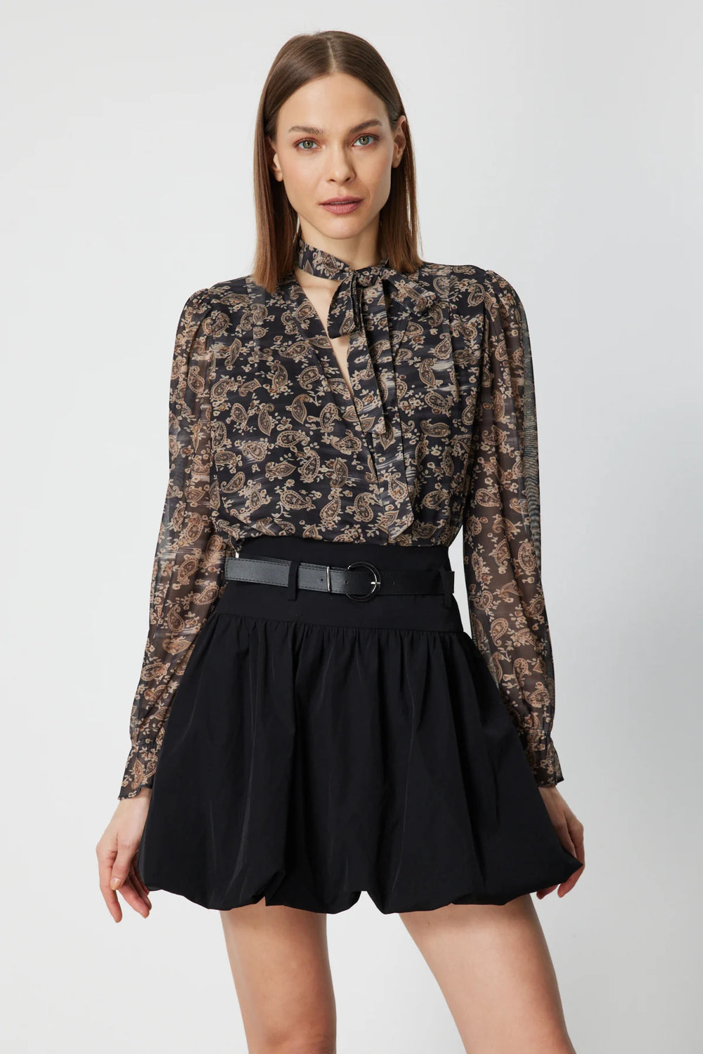 ON TRİKO Yakası Fularlı Leopar Desenli Bluz 62310