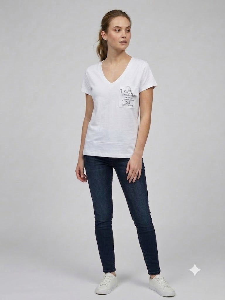 ON TRİKO Kadın V Yaka Cep Detaylı Baskılı T-Shirt 7147971479