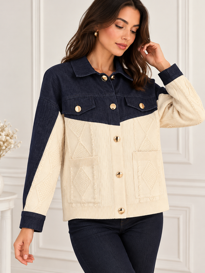 ON TRİKO Triko Detaylı Denim Ceket 16536