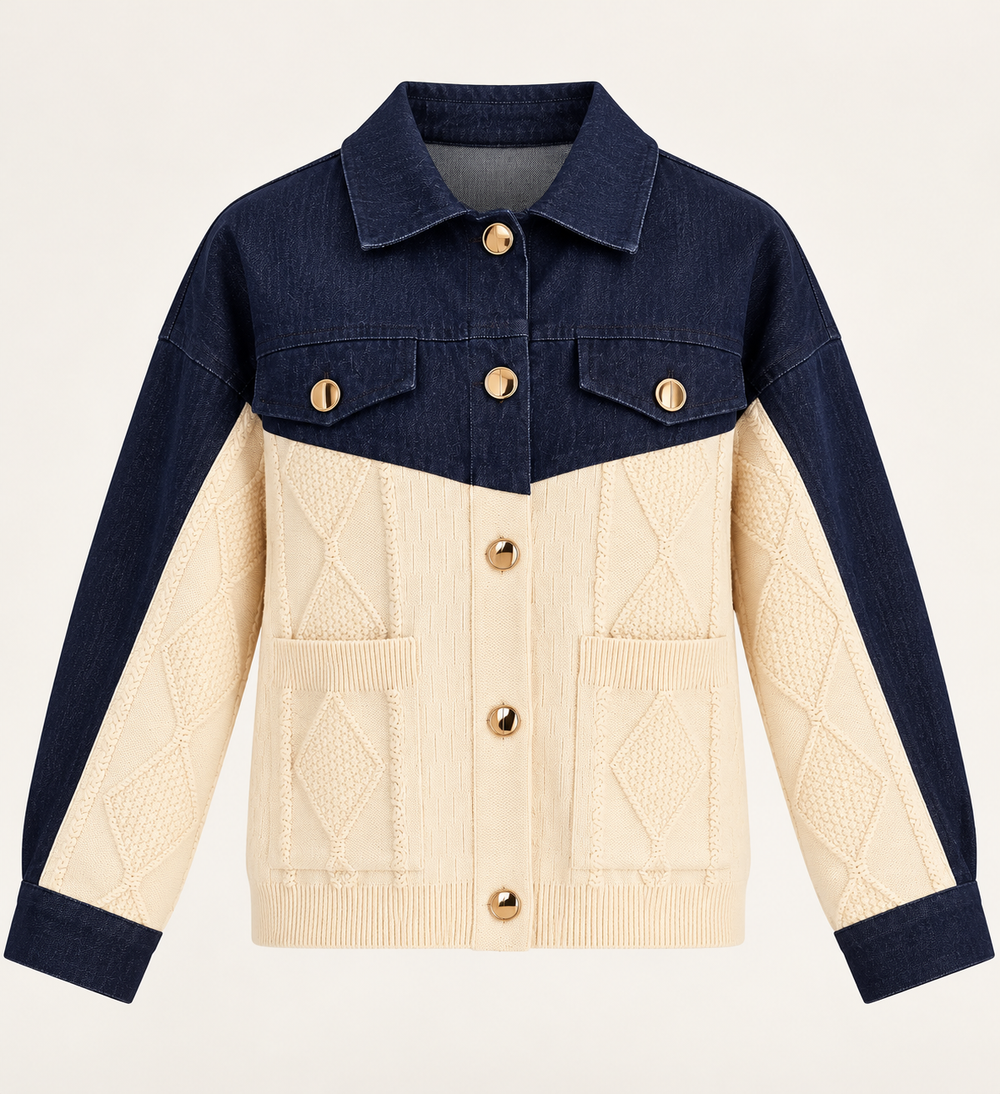 ON TRİKO Triko Detaylı Denim Ceket 16536