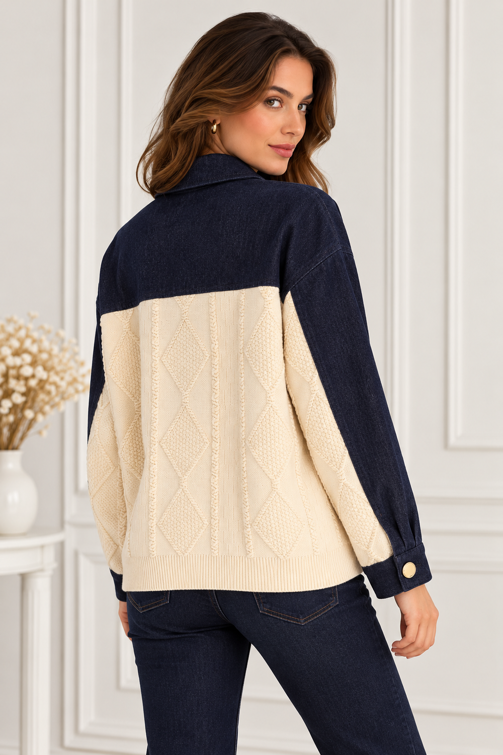 ON TRİKO Triko Detaylı Denim Ceket 16536