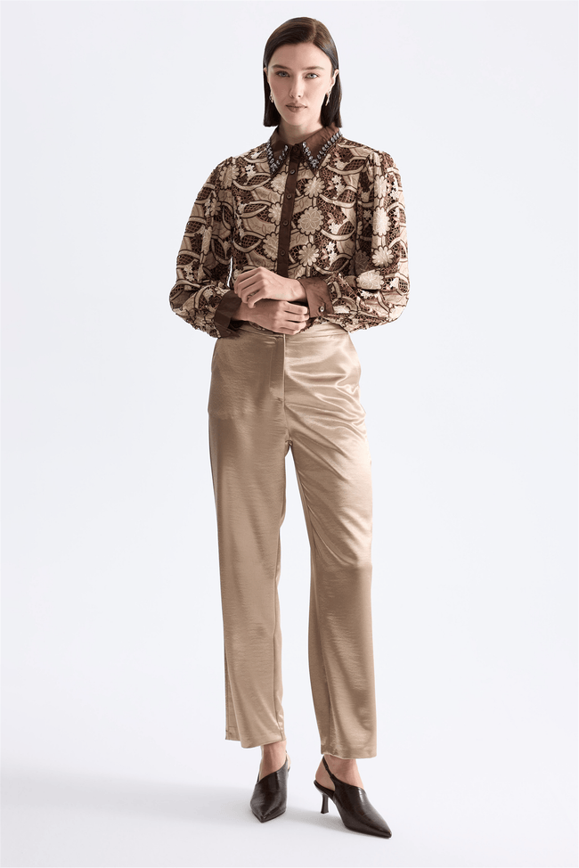 ON TRİKO İşleme Detaylı Crop Pamuk Gömlek 10396