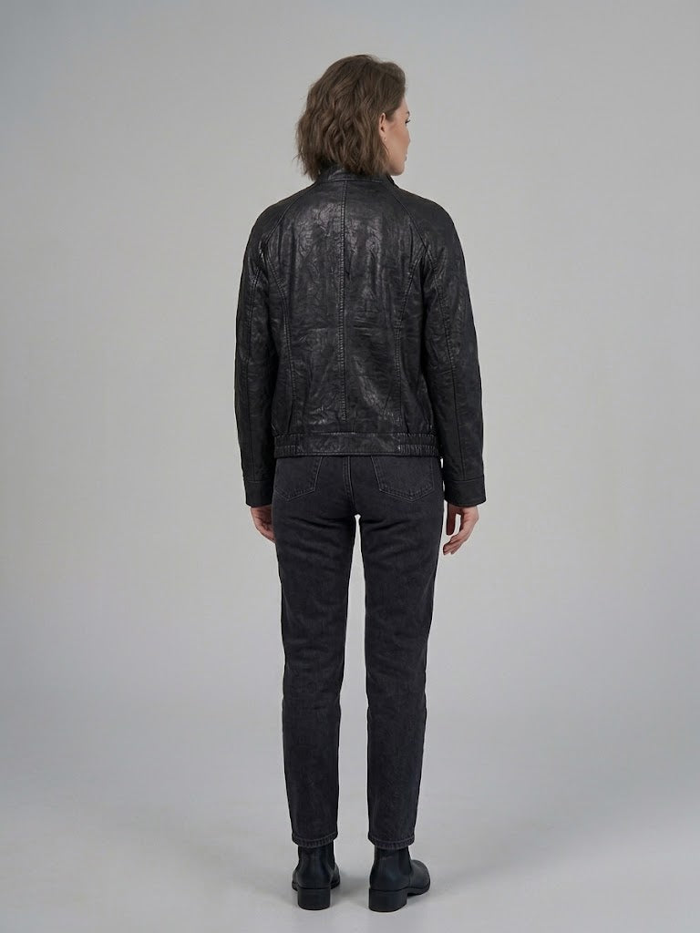 ON TRİKO Vintage Deri Ceket Dik Yaka Cepli Bomber Model Suni Deri Mont 10707