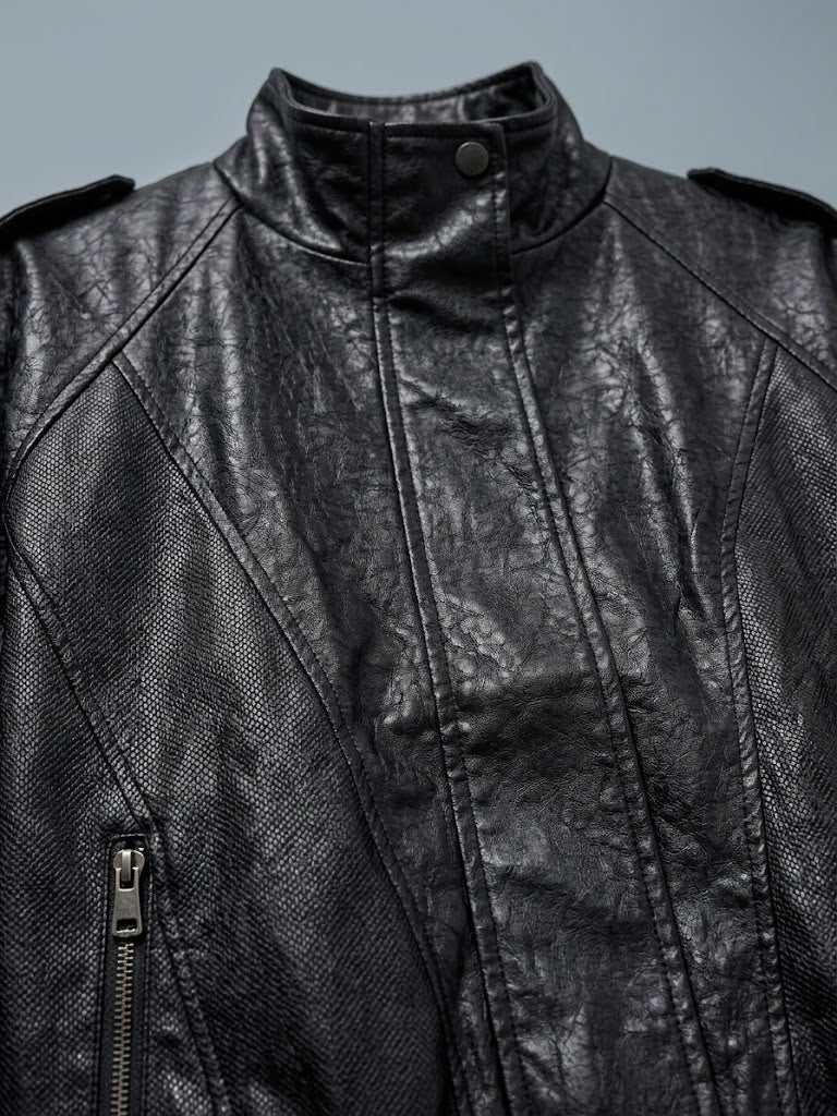 ON TRİKO Vintage Deri Ceket Dik Yaka Cepli Bomber Model Suni Deri Mont 10707