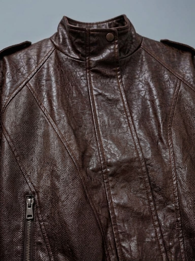 ON TRİKO Vintage Deri Ceket Dik Yaka Cepli Bomber Model Suni Deri Mont 10707