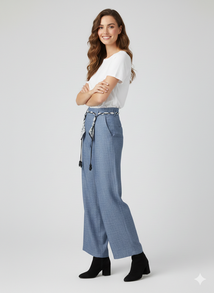 ON TRİKO Beli Kuşaklı Geniş Paça Pantolon 74119