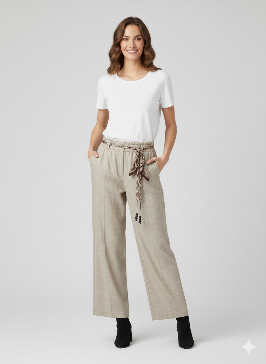 ON TRİKO Beli Kuşaklı Geniş Paça Pantolon 74119