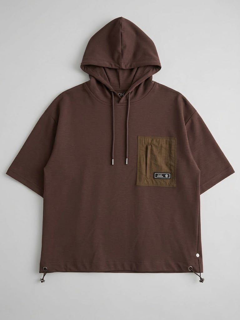 ON TRİKO Kapüşonlu Kısa Kollu Cepli Sweatshirt 16335