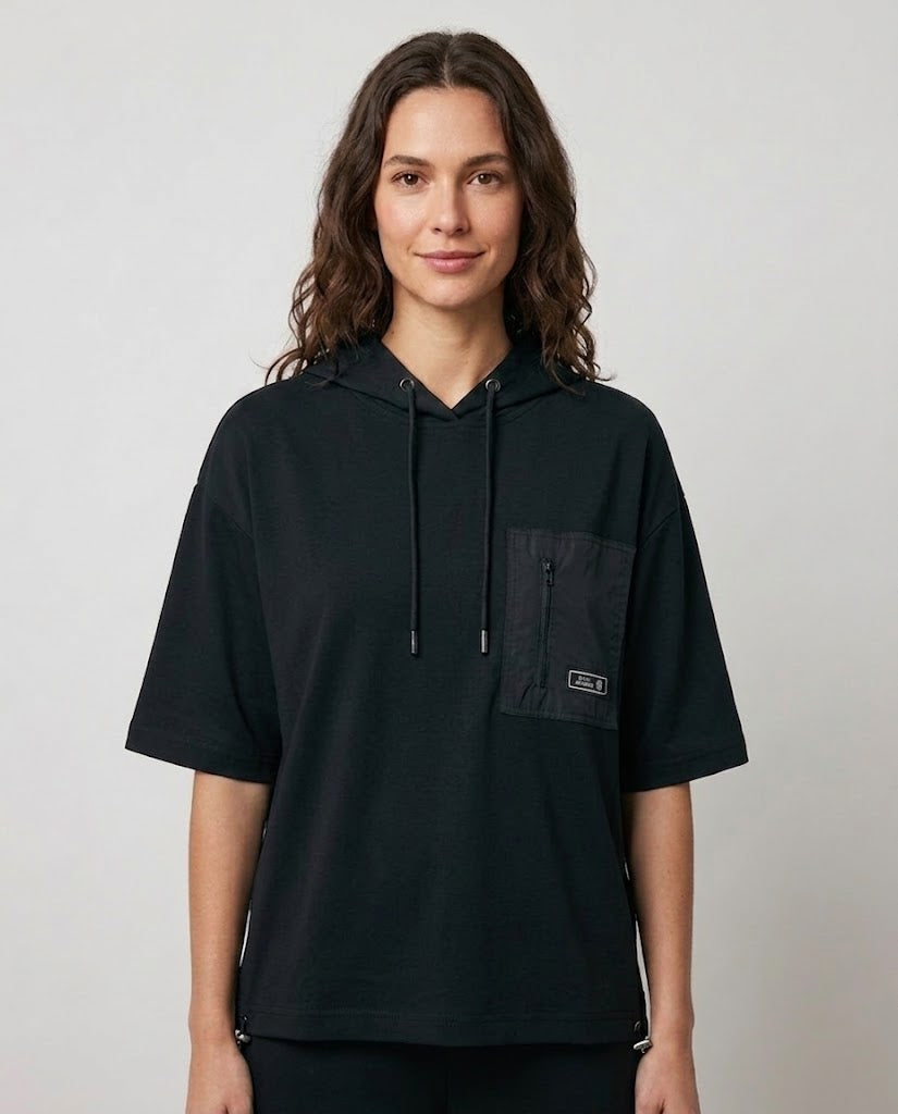 ON TRİKO Kapüşonlu Kısa Kollu Cepli Sweatshirt 16335