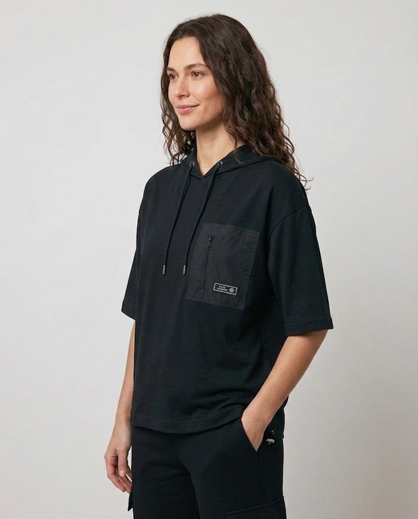 ON TRİKO Kapüşonlu Kısa Kollu Cepli Sweatshirt 16335