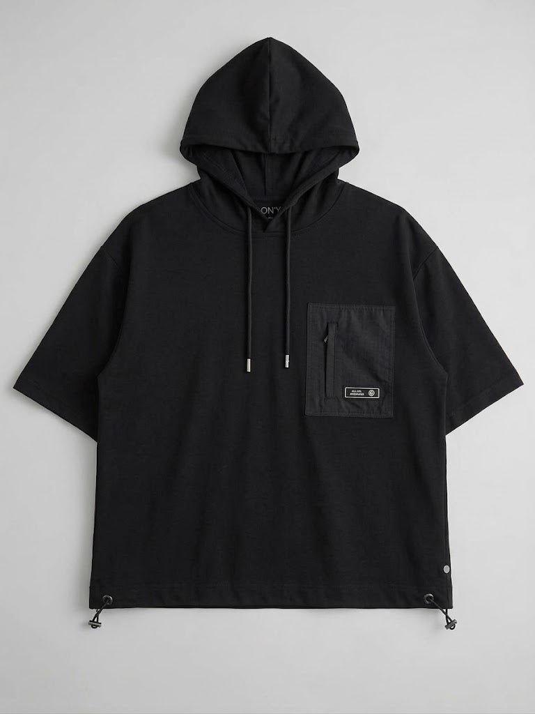 ON TRİKO Kapüşonlu Kısa Kollu Cepli Sweatshirt 16335