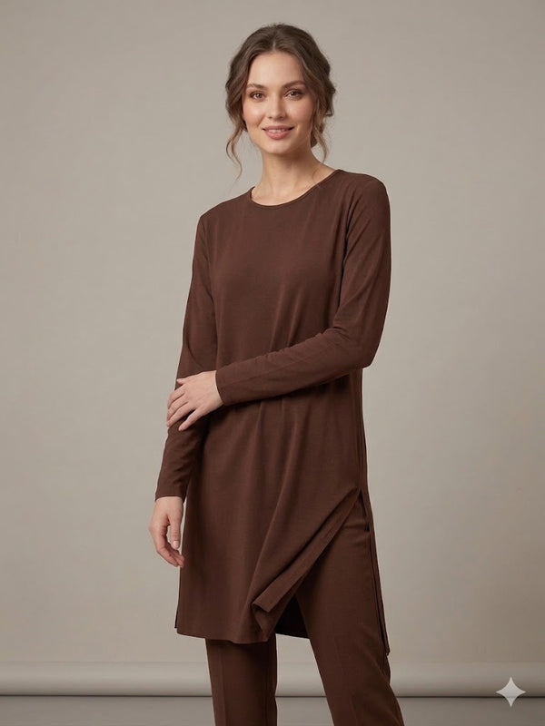 ON TRİKO Kadın Siyah Bisiklet Yaka Uzun Kollu Basic Tunik 71502