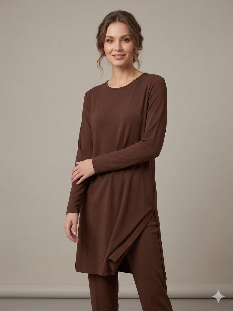 ON TRİKO Kadın Siyah Bisiklet Yaka Uzun Kollu Basic Tunik 71502
