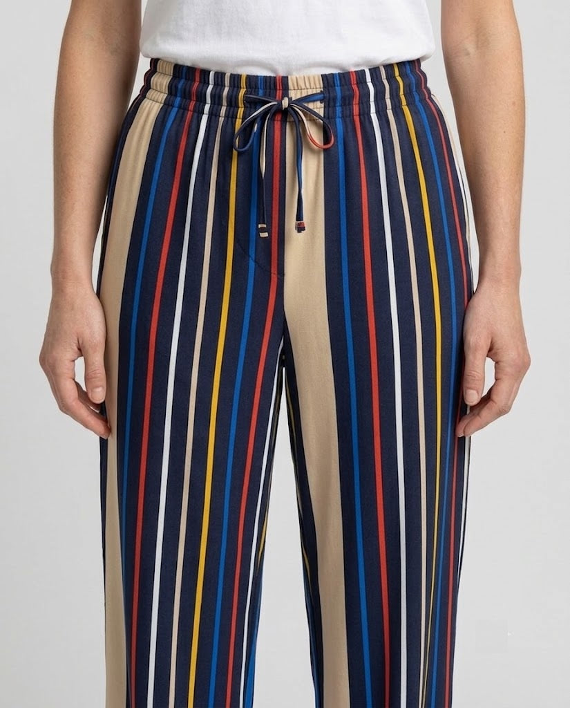 POLİN Çizgili Beli Lastikli Ve Bağlamalı Wide Leg Pantolon 124032