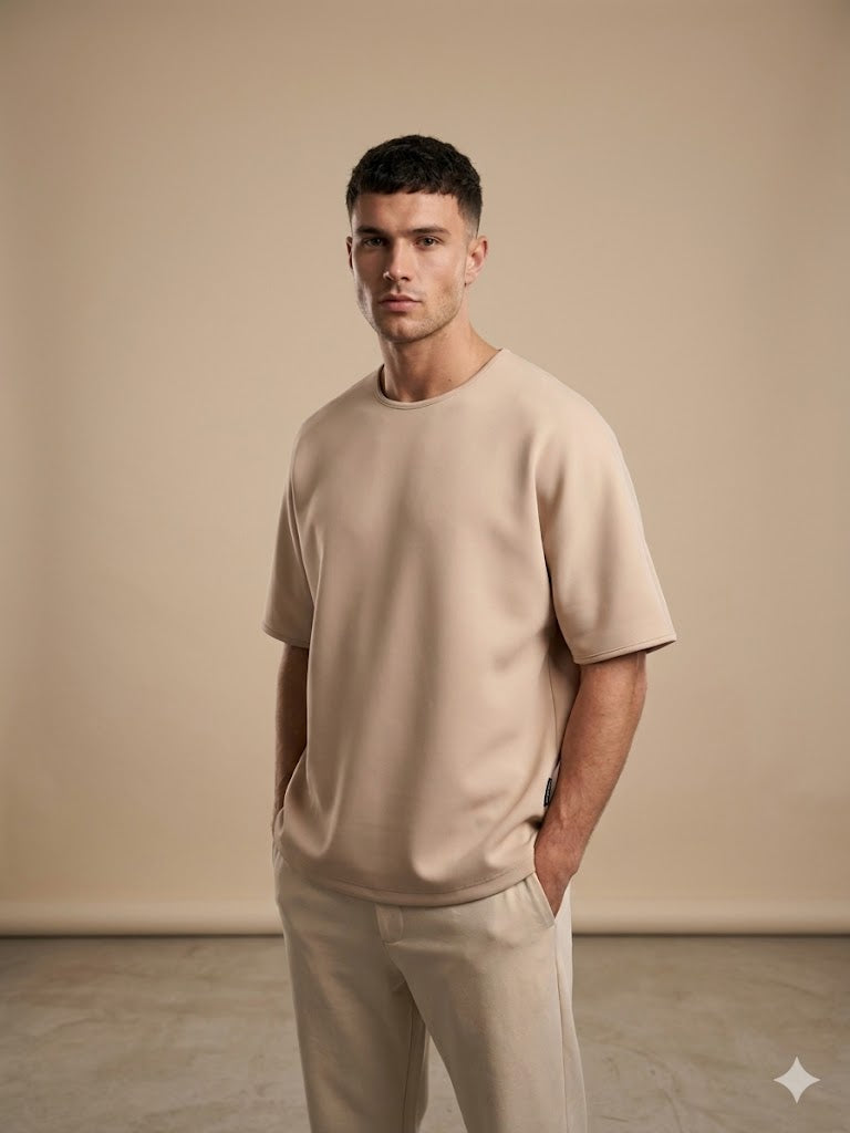 POLO GARAGE Düşük Omuz Salaş Kalıp Kısa Kollu Bisiklet Yaka T-Shirt 313012