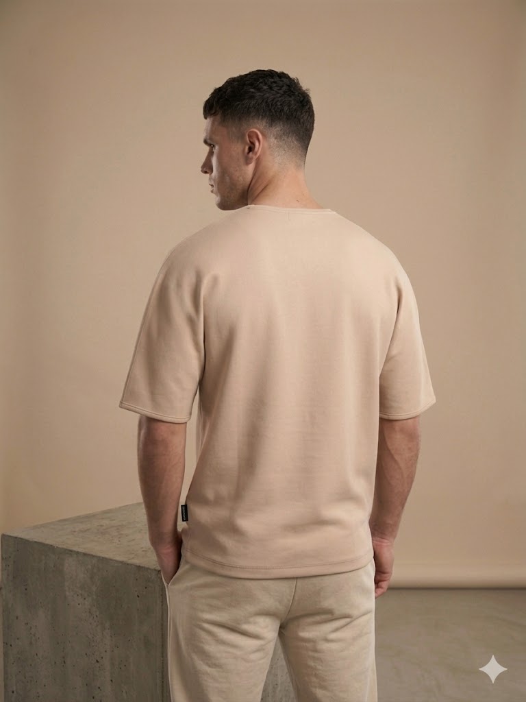 POLO GARAGE Düşük Omuz Salaş Kalıp Kısa Kollu Bisiklet Yaka T-Shirt 313012