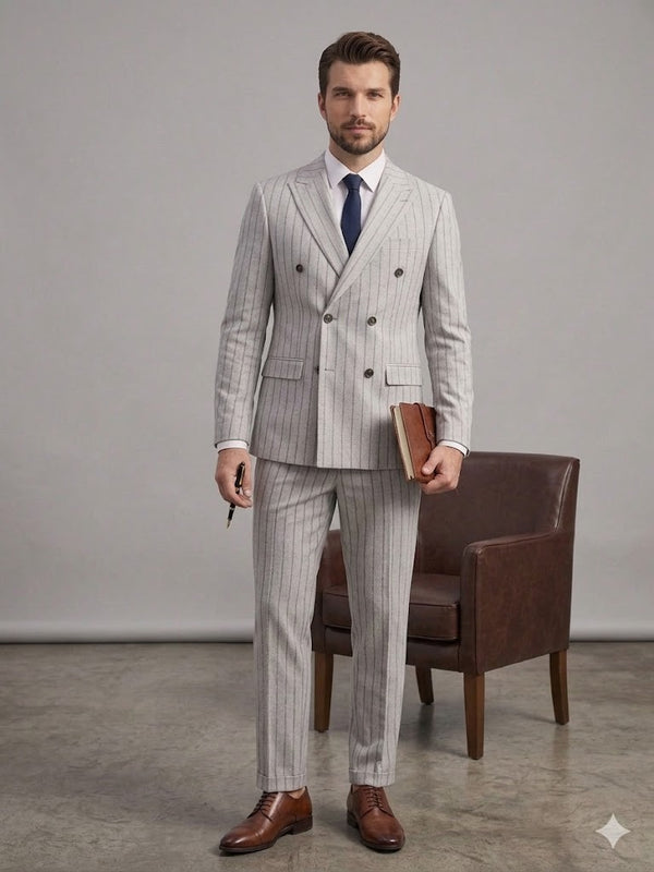 SELİM HAVAN Erkek Modern Fit Çizgili Kruvaze Ceket 0014