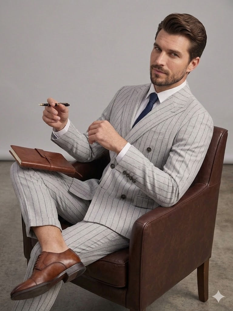 SELİM HAVAN Erkek Modern Fit Çizgili Kruvaze Ceket 0014
