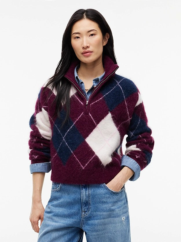 TOMMY HILFIGER Alpaka Karışımı Tüylü Kısa Kesimli Çeyrek Fermuarlı Kazak DW0DW23351V11