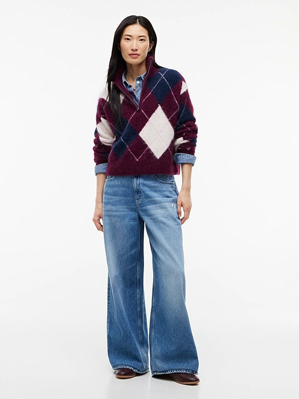 TOMMY HILFIGER Alpaka Karışımı Tüylü Kısa Kesimli Çeyrek Fermuarlı Kazak DW0DW23351V11