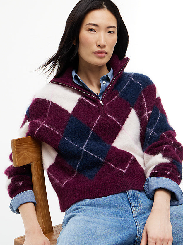TOMMY HILFIGER Alpaka Karışımı Tüylü Kısa Kesimli Çeyrek Fermuarlı Kazak DW0DW23351V11