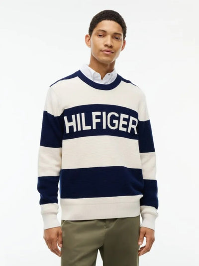 TOMMY HILFIGER İntarsia Logolu Waffle Örgü Rahat Kazak MW0MW447710BB