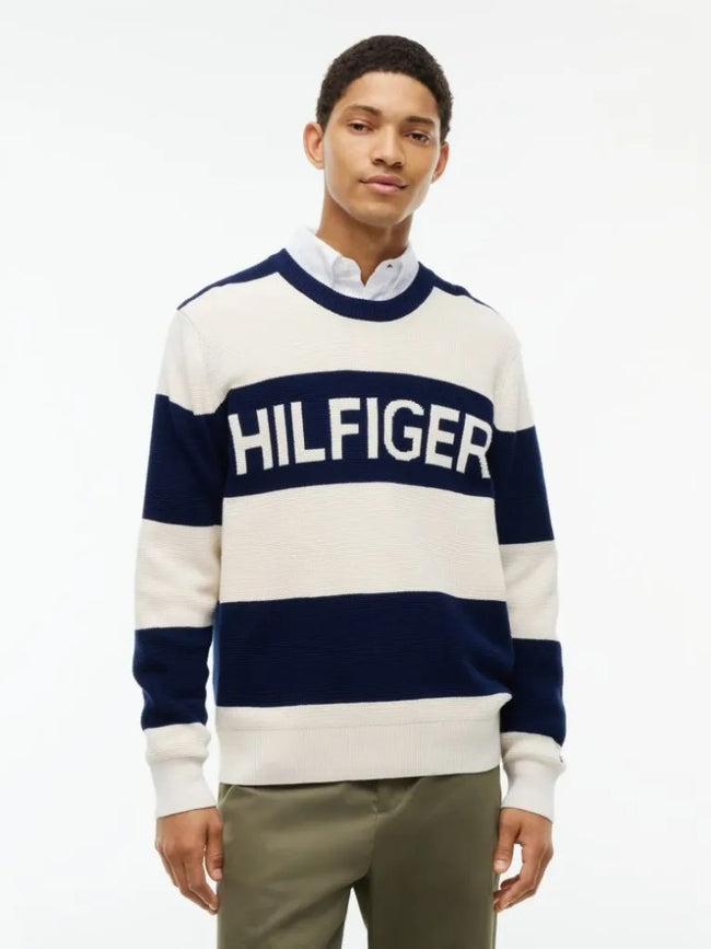TOMMY HILFIGER İntarsia Logolu Waffle Örgü Rahat Kazak MW0MW447710BB