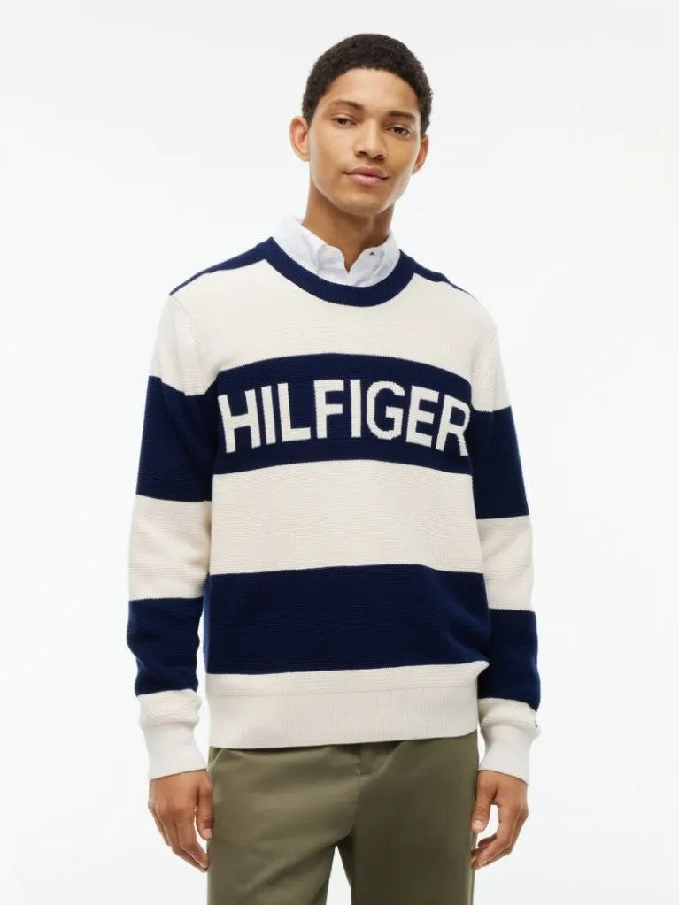 TOMMY HILFIGER İntarsia Logolu Waffle Örgü Rahat Kazak MW0MW447710BB