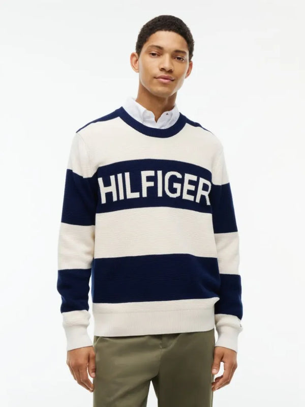 TOMMY HILFIGER İntarsia Logolu Waffle Örgü Rahat Kazak MW0MW447710BB