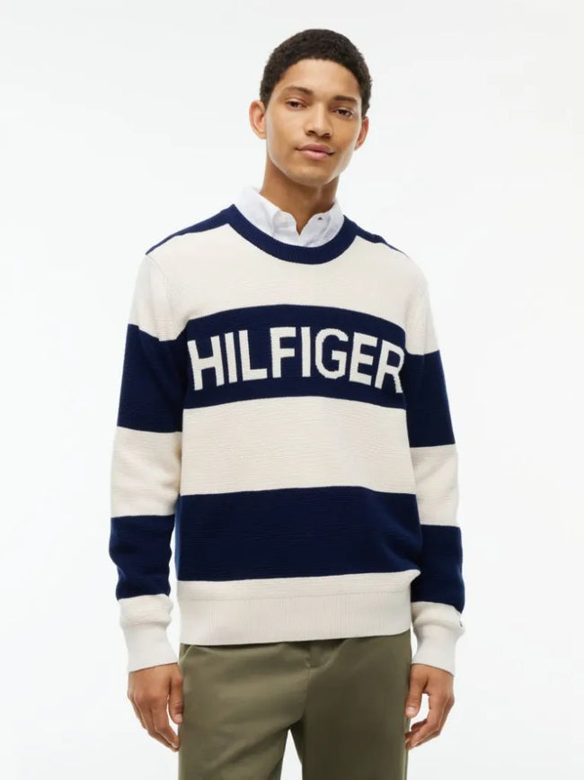 TOMMY HILFIGER İntarsia Logolu Waffle Örgü Rahat Kazak MW0MW447710BB
