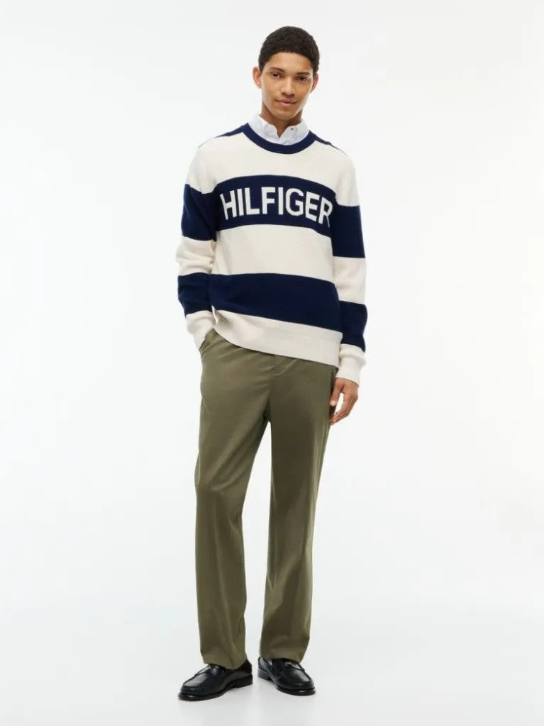 TOMMY HILFIGER İntarsia Logolu Waffle Örgü Rahat Kazak MW0MW447710BB