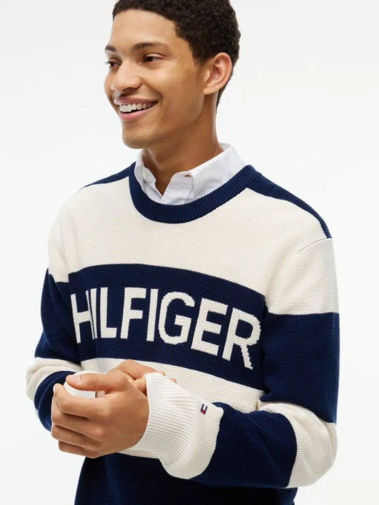 TOMMY HILFIGER İntarsia Logolu Waffle Örgü Rahat Kazak MW0MW447710BB