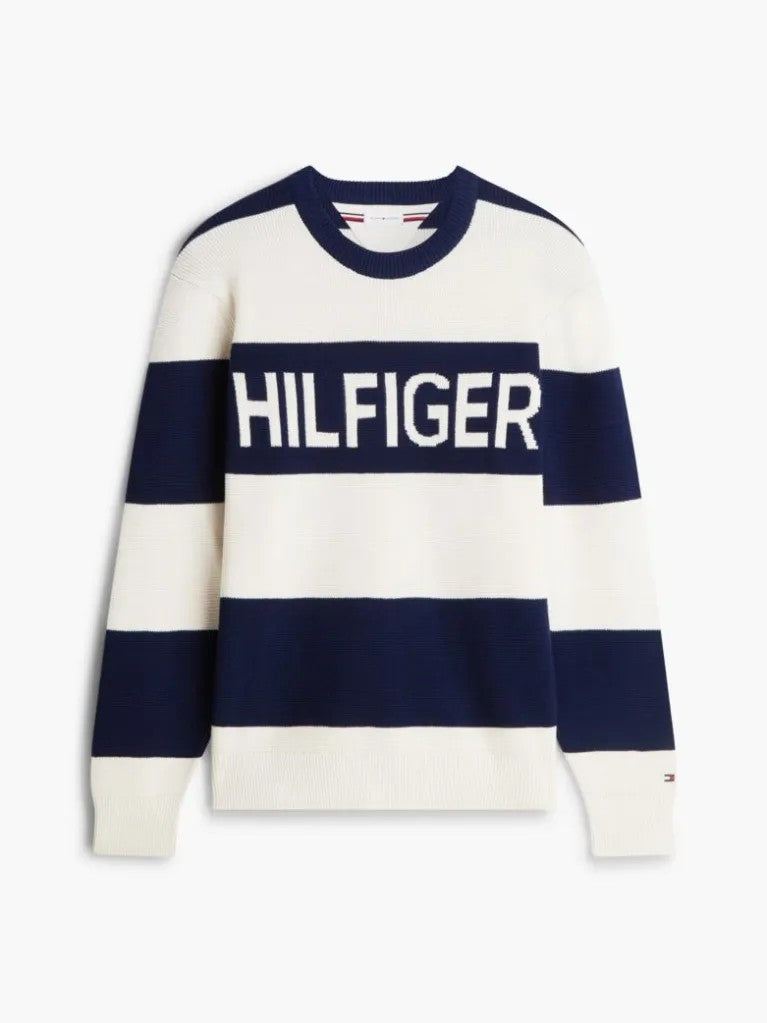 TOMMY HILFIGER İntarsia Logolu Waffle Örgü Rahat Kazak MW0MW447710BB