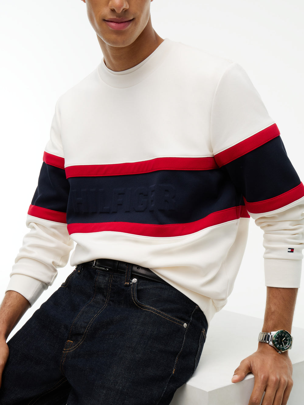 TOMMY HILFIGER Renk Bloklu Intecho Örme Sweatshirt MW0MW44968
