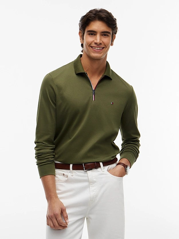 TOMMY HILFIGER Akıcı Pamuklu Uzun Kollu Polo Tişört MW0MW44820MT1